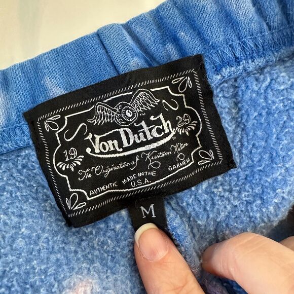 Von Dutch SET Blue Pink Tie Dye Red Rhinestone Logo Oversize Hoodie & Pants - Picture 13 of 16